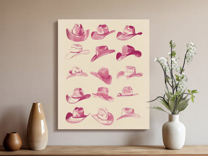 Premium Poster of Vintage Pink Cowboy Hats Canvas Wraps