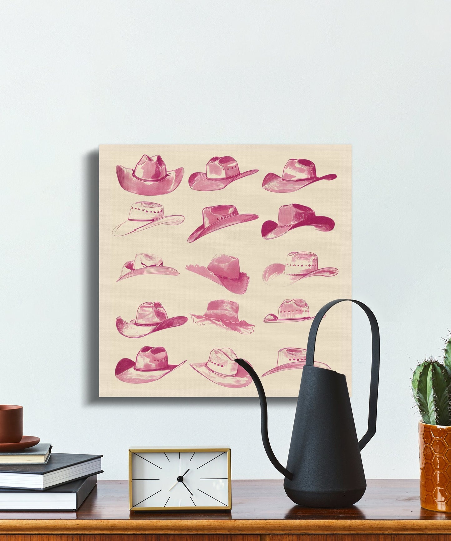 Premium Poster of Vintage Pink Cowboy Hats Canvas Wraps