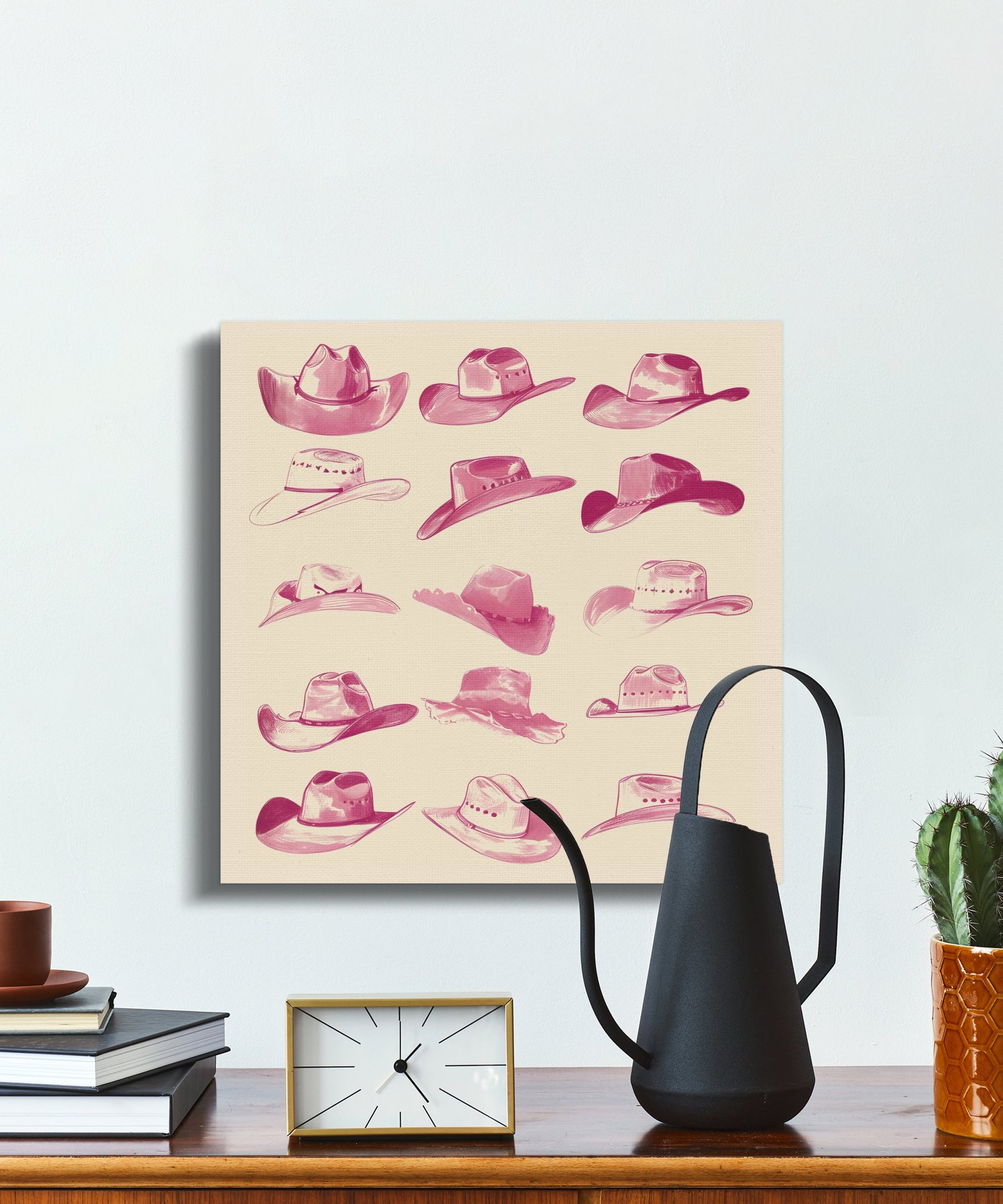 Premium Poster of Vintage Pink Cowboy Hats Canvas Wraps