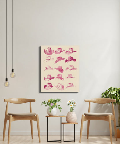 Premium Poster of Vintage Pink Cowboy Hats Canvas Wraps