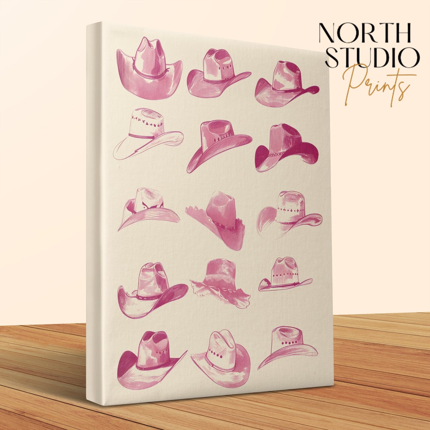 Premium Poster of Vintage Pink Cowboy Hats Canvas Wraps