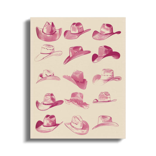 Premium Poster of Vintage Pink Cowboy Hats Canvas Wraps