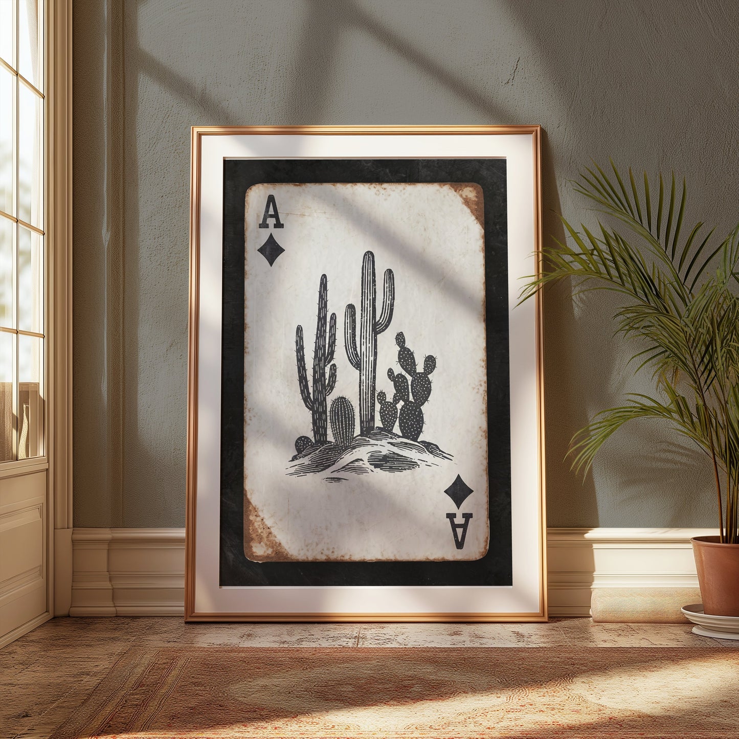 Premium Poster of Vintage Playing Card Cactus Print Posters