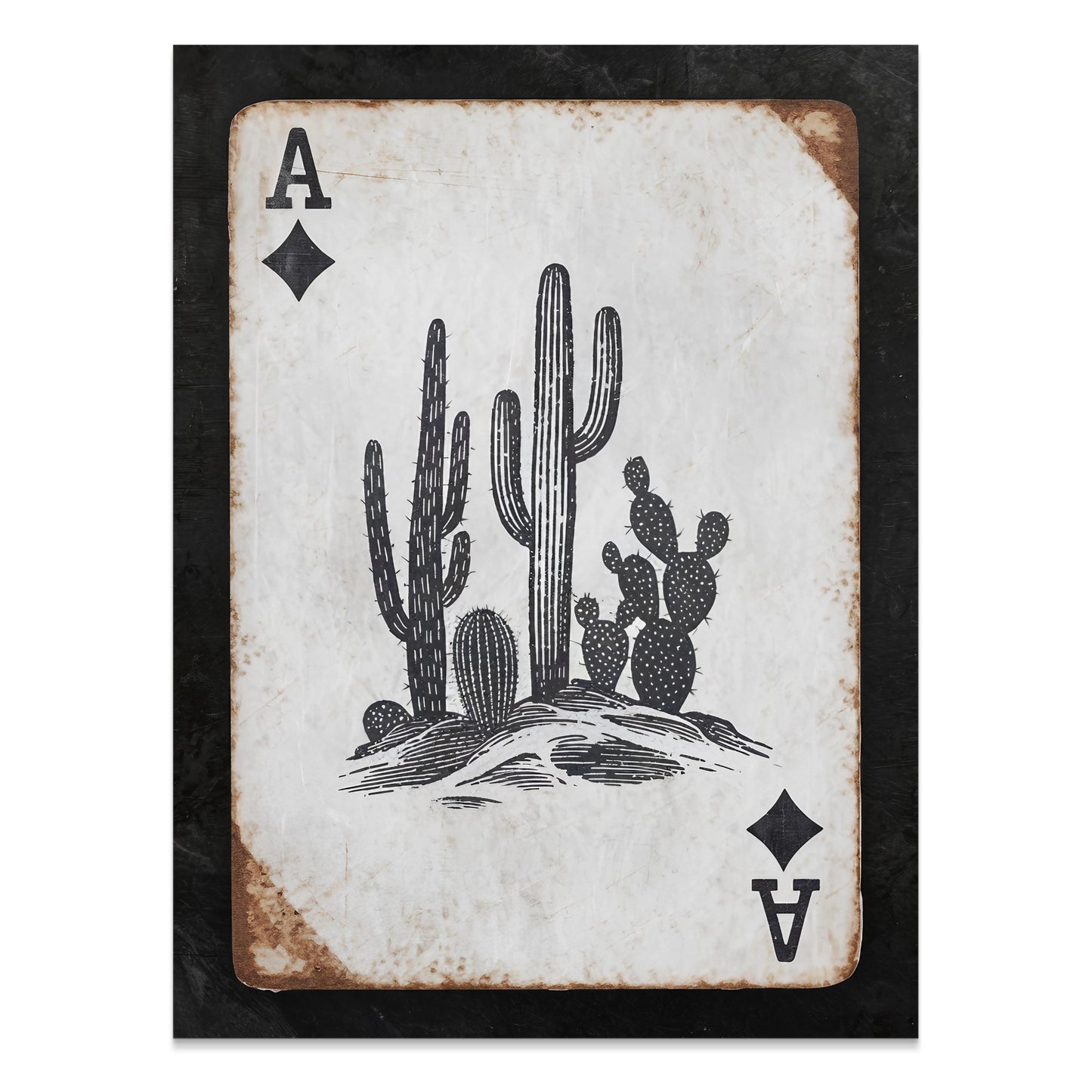 Premium Poster of Vintage Playing Card Cactus Print Posters