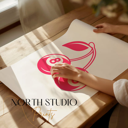 Premium Poster of Vintage Red Cherry Eight Ball Design Art Posters