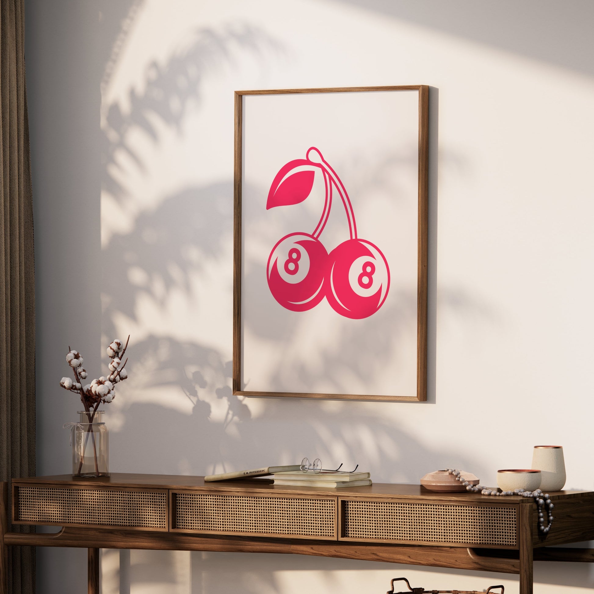 Premium Poster of Vintage Red Cherry Eight Ball Design Art Posters