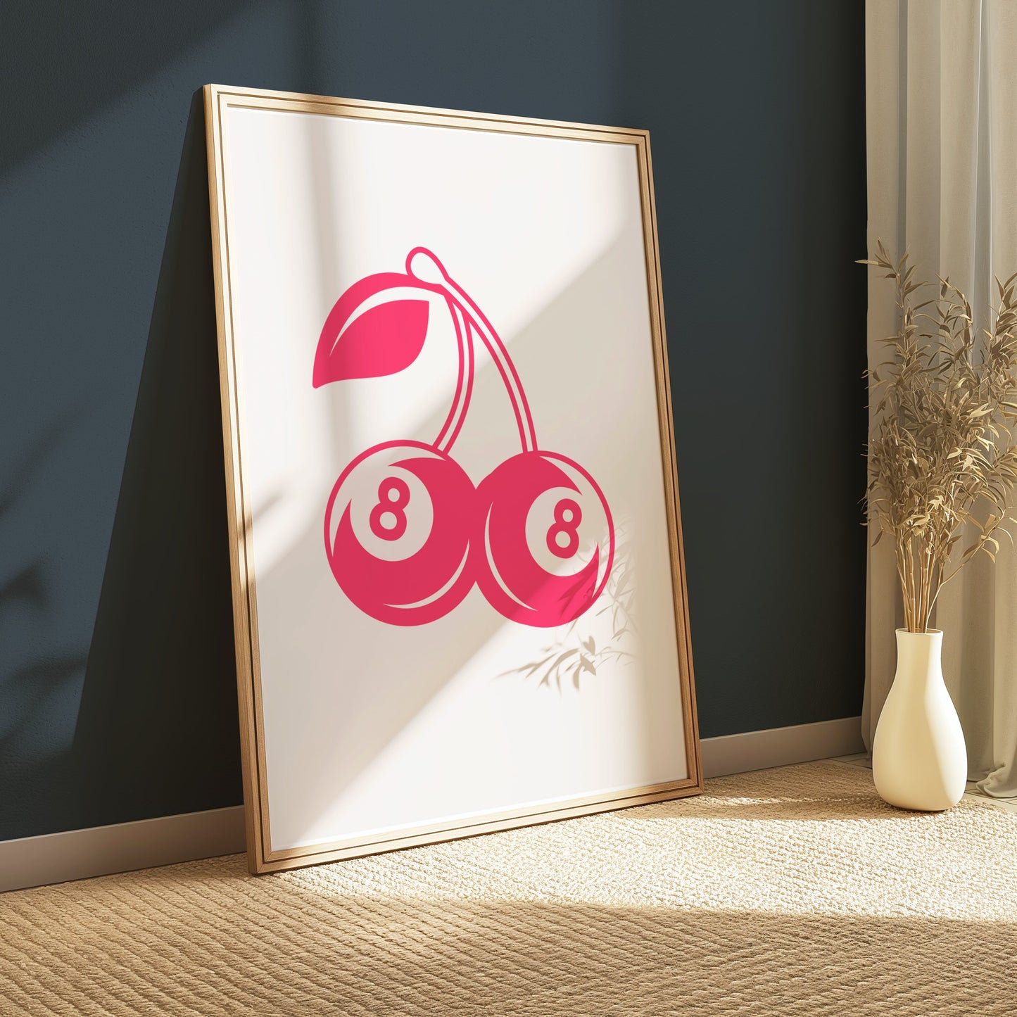Premium Poster of Vintage Red Cherry Eight Ball Design Art Posters