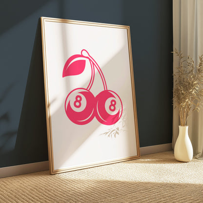 Premium Poster of Vintage Red Cherry Eight Ball Design Art Posters