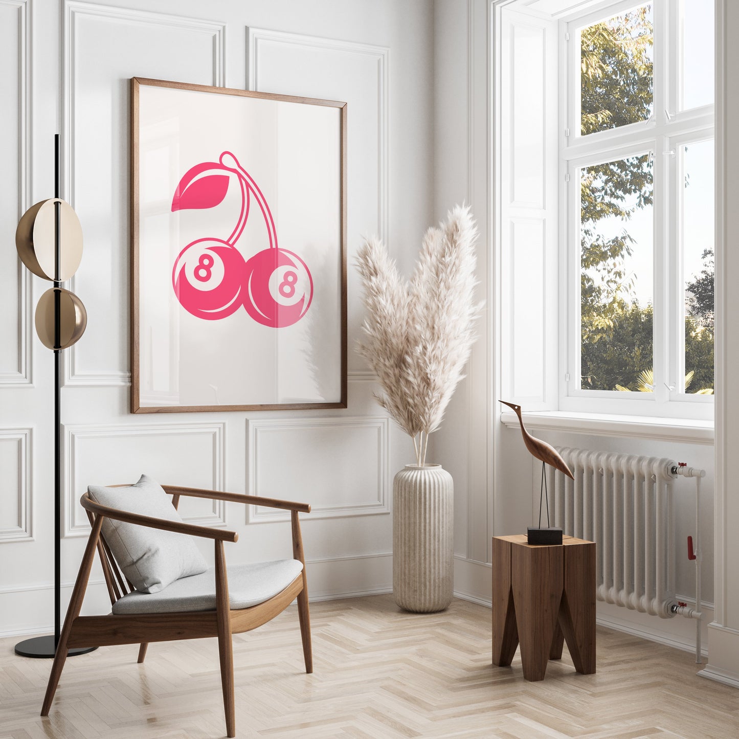 Premium Poster of Vintage Red Cherry Eight Ball Design Art Posters