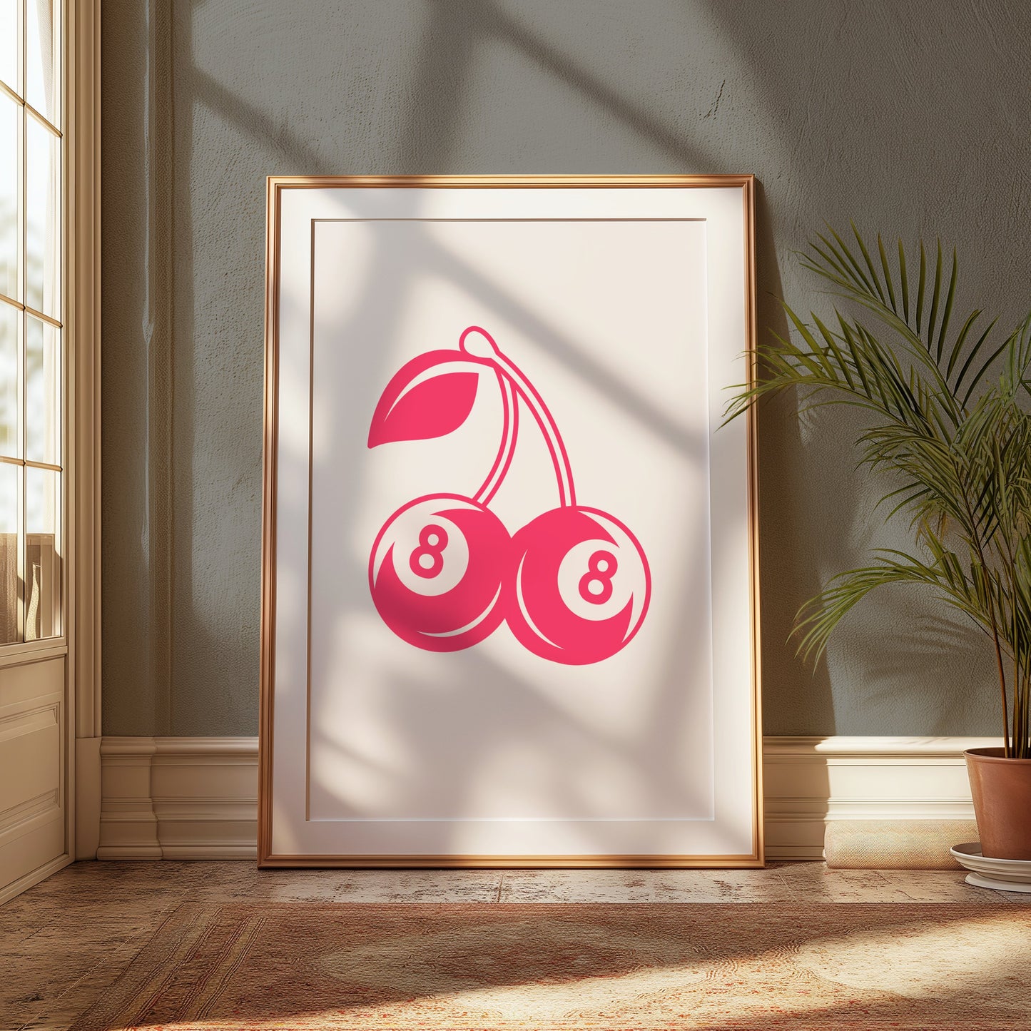 Premium Poster of Vintage Red Cherry Eight Ball Design Art Posters