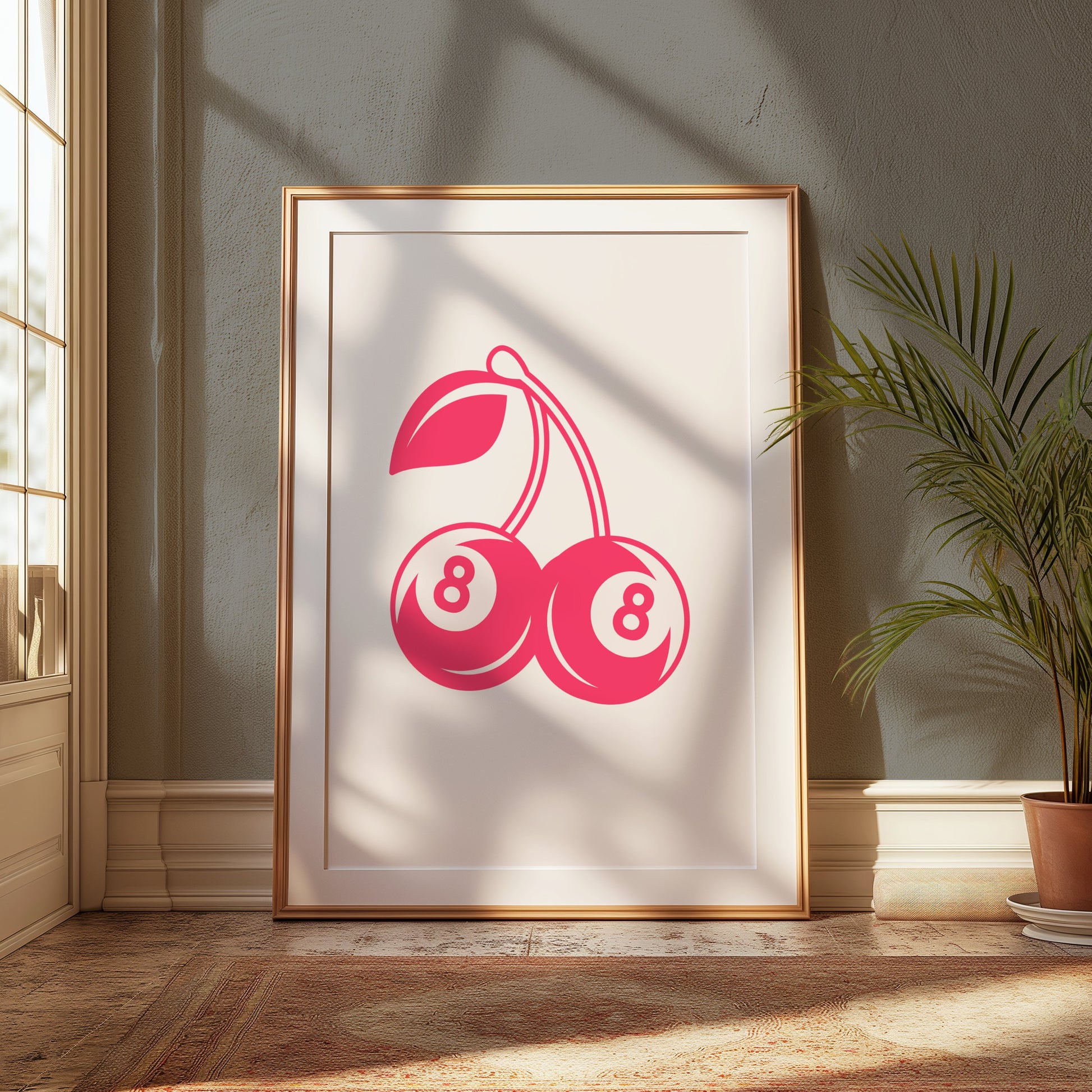 Premium Poster of Vintage Red Cherry Eight Ball Design Art Posters
