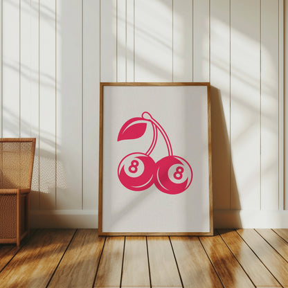 Premium Poster of Vintage Red Cherry Eight Ball Design Art Posters