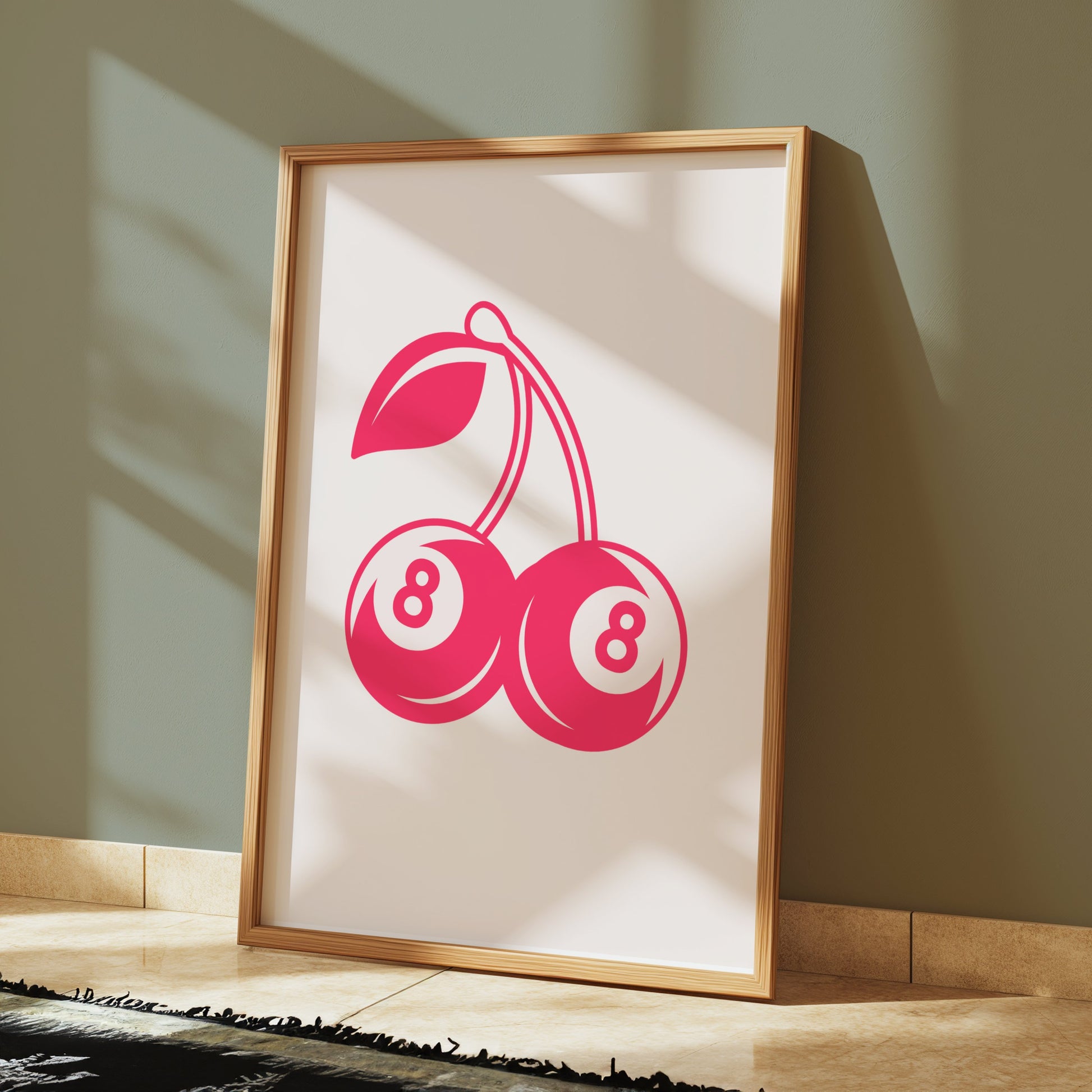 Premium Poster of Vintage Red Cherry Eight Ball Design Art Posters