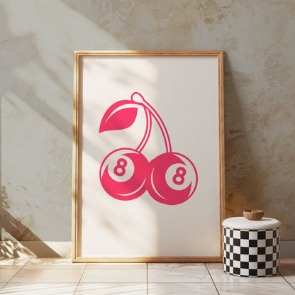 Premium Poster of Vintage Red Cherry Eight Ball Design Art Posters