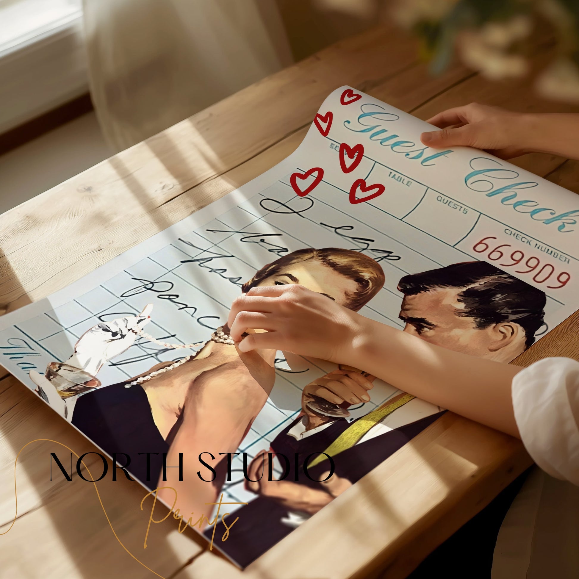 Premium Poster of Vintage Romantic Guest Check Art Print Posters