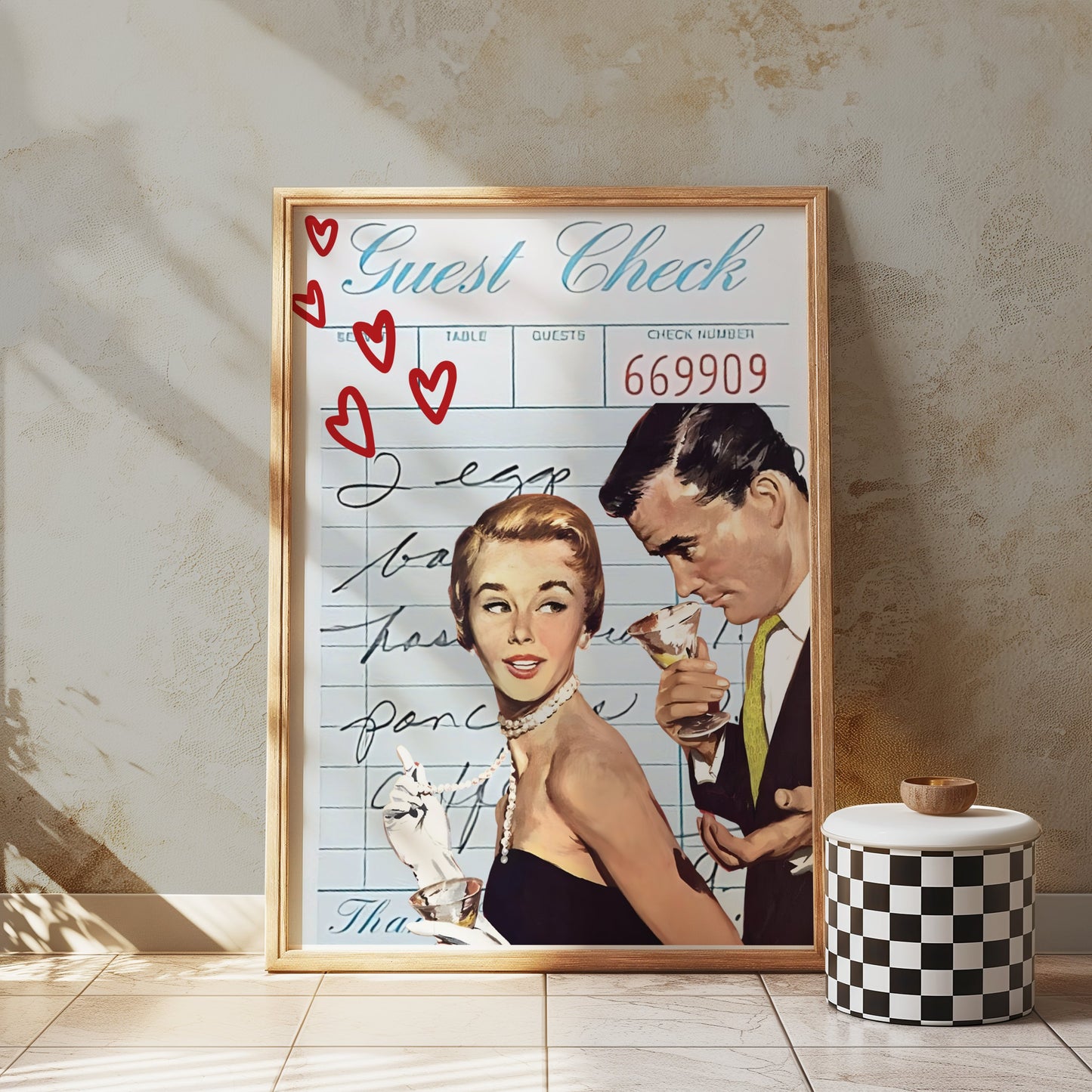Premium Poster of Vintage Romantic Guest Check Art Print Posters
