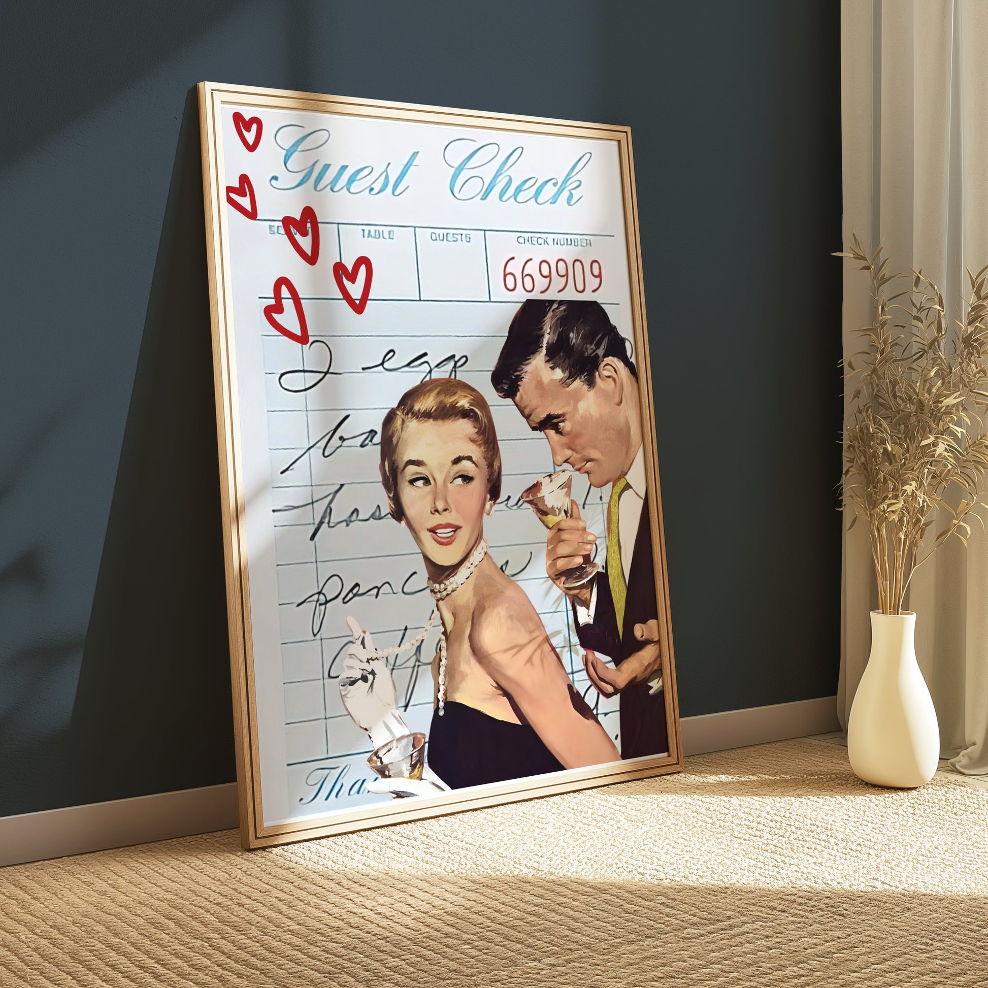 Premium Poster of Vintage Romantic Guest Check Art Print Posters