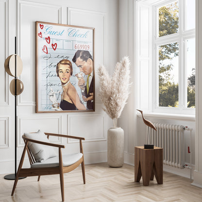 Premium Poster of Vintage Romantic Guest Check Art Print Posters