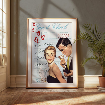 Premium Poster of Vintage Romantic Guest Check Art Print Posters