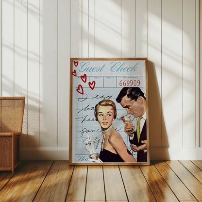 Premium Poster of Vintage Romantic Guest Check Art Print Posters