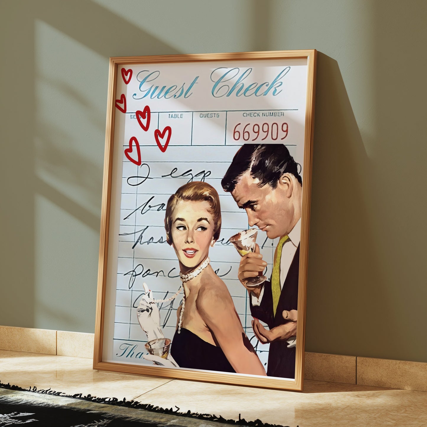 Premium Poster of Vintage Romantic Guest Check Art Print Posters