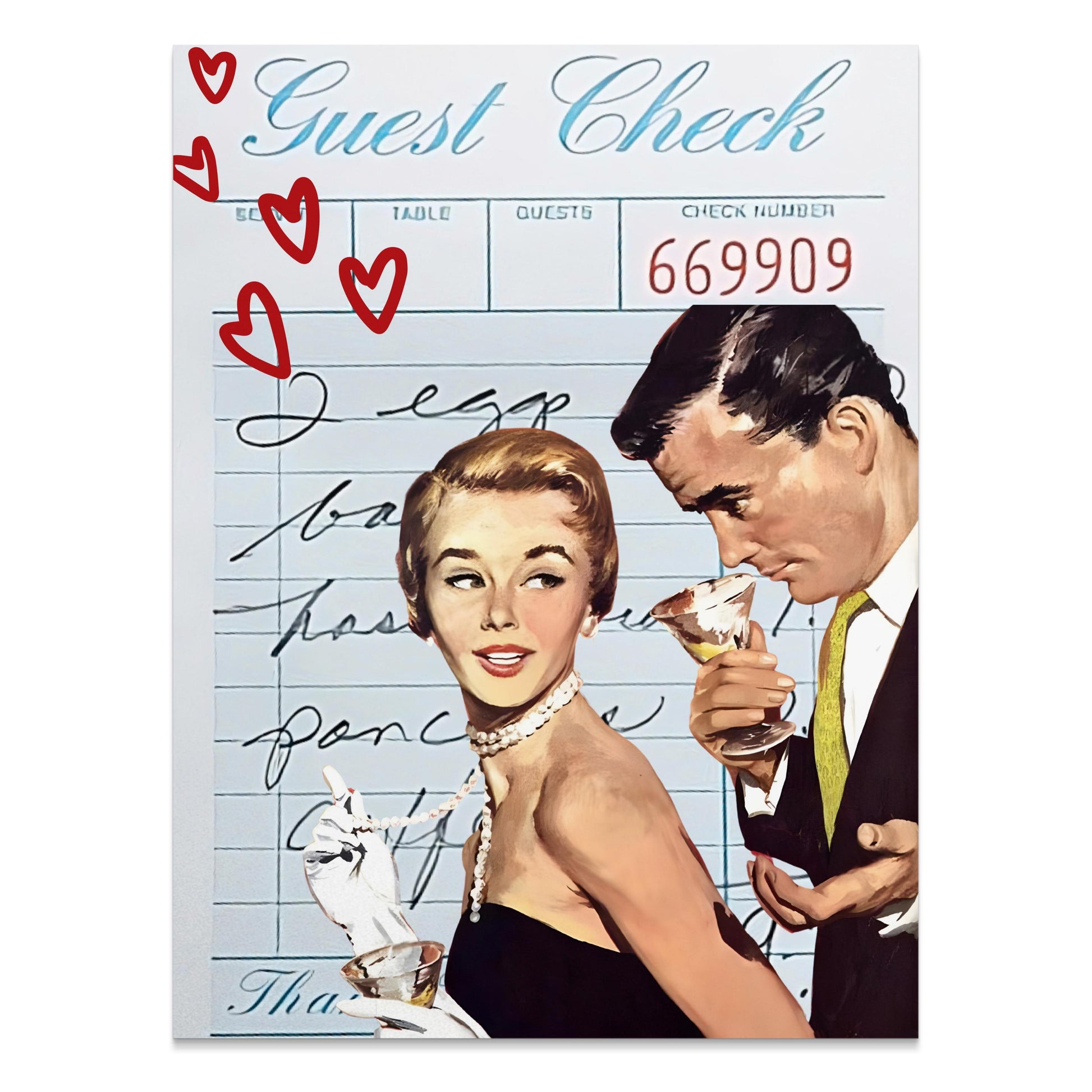 Premium Poster of Vintage Romantic Guest Check Art Print Posters