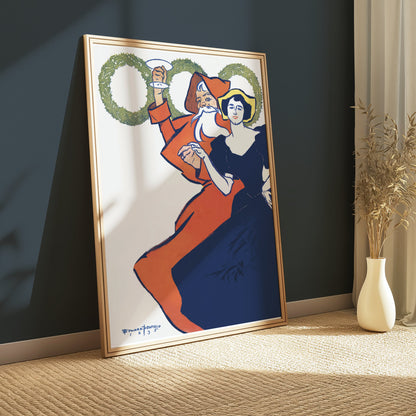 Premium Poster of Vintage Santa Claus and Lady Art Nouveau Posters