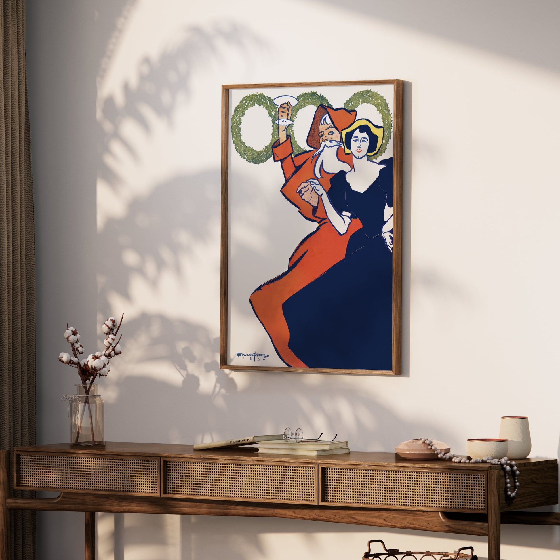 Premium Poster of Vintage Santa Claus and Lady Art Nouveau Posters