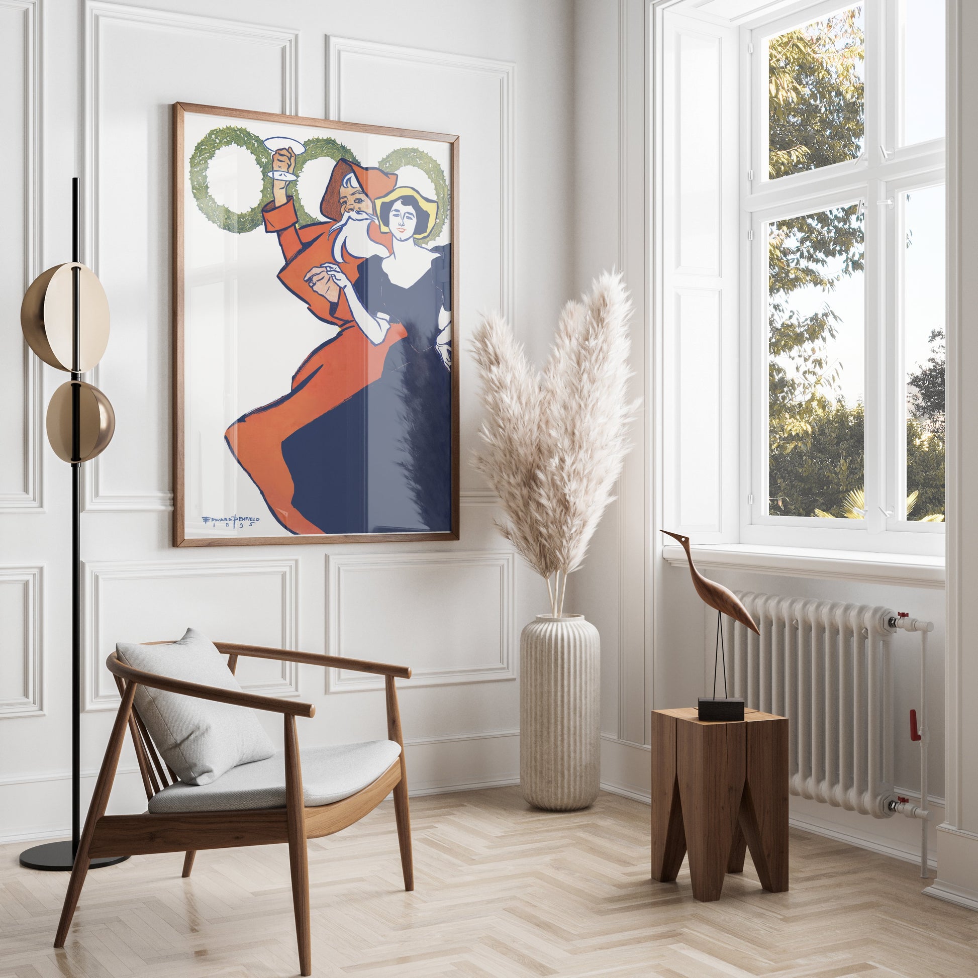 Premium Poster of Vintage Santa Claus and Lady Art Nouveau Posters