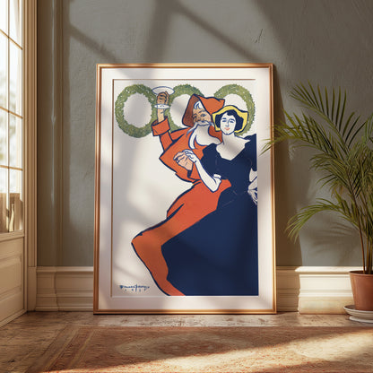 Premium Poster of Vintage Santa Claus and Lady Art Nouveau Posters