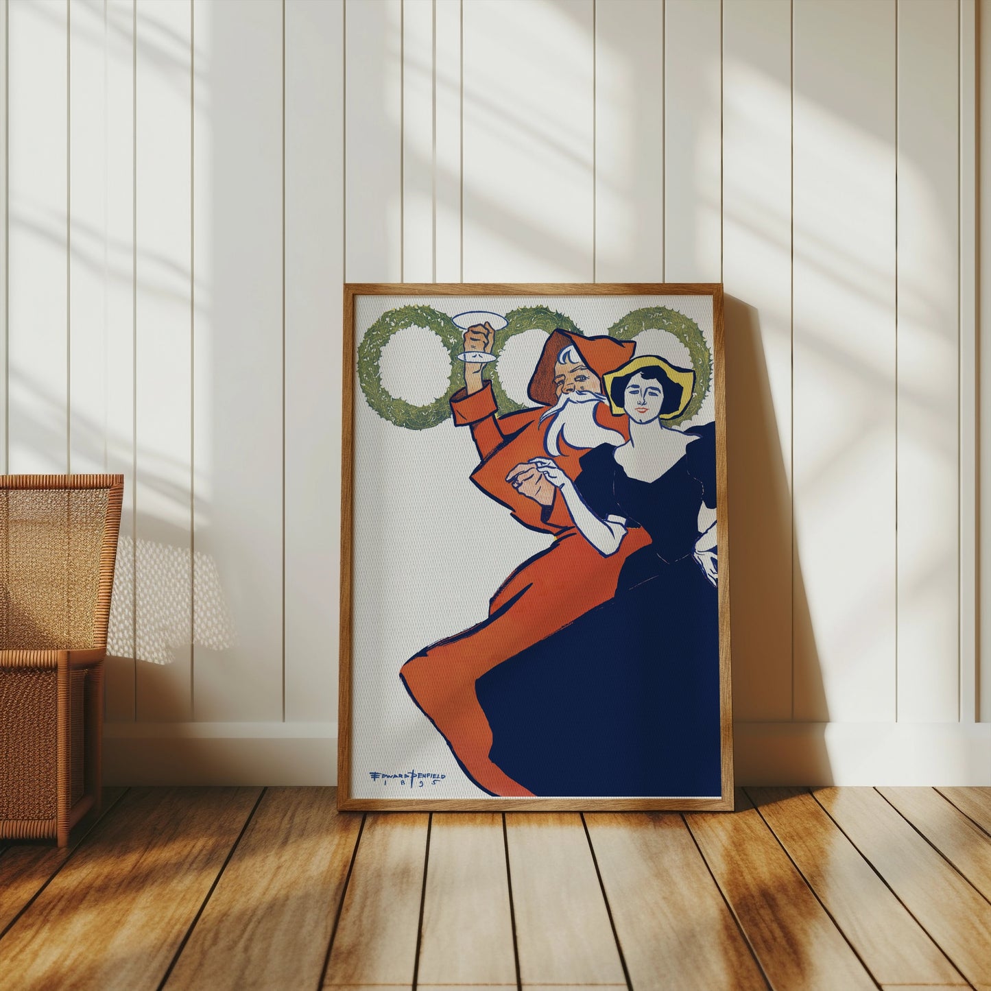 Premium Poster of Vintage Santa Claus and Lady Art Nouveau Posters