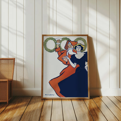 Premium Poster of Vintage Santa Claus and Lady Art Nouveau Posters