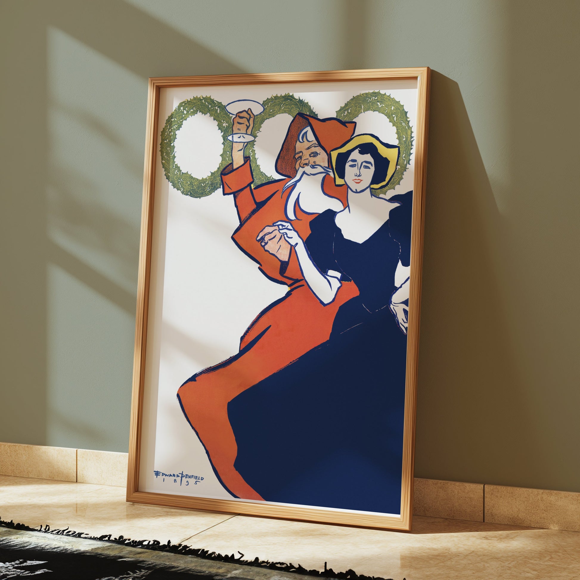 Premium Poster of Vintage Santa Claus and Lady Art Nouveau Posters