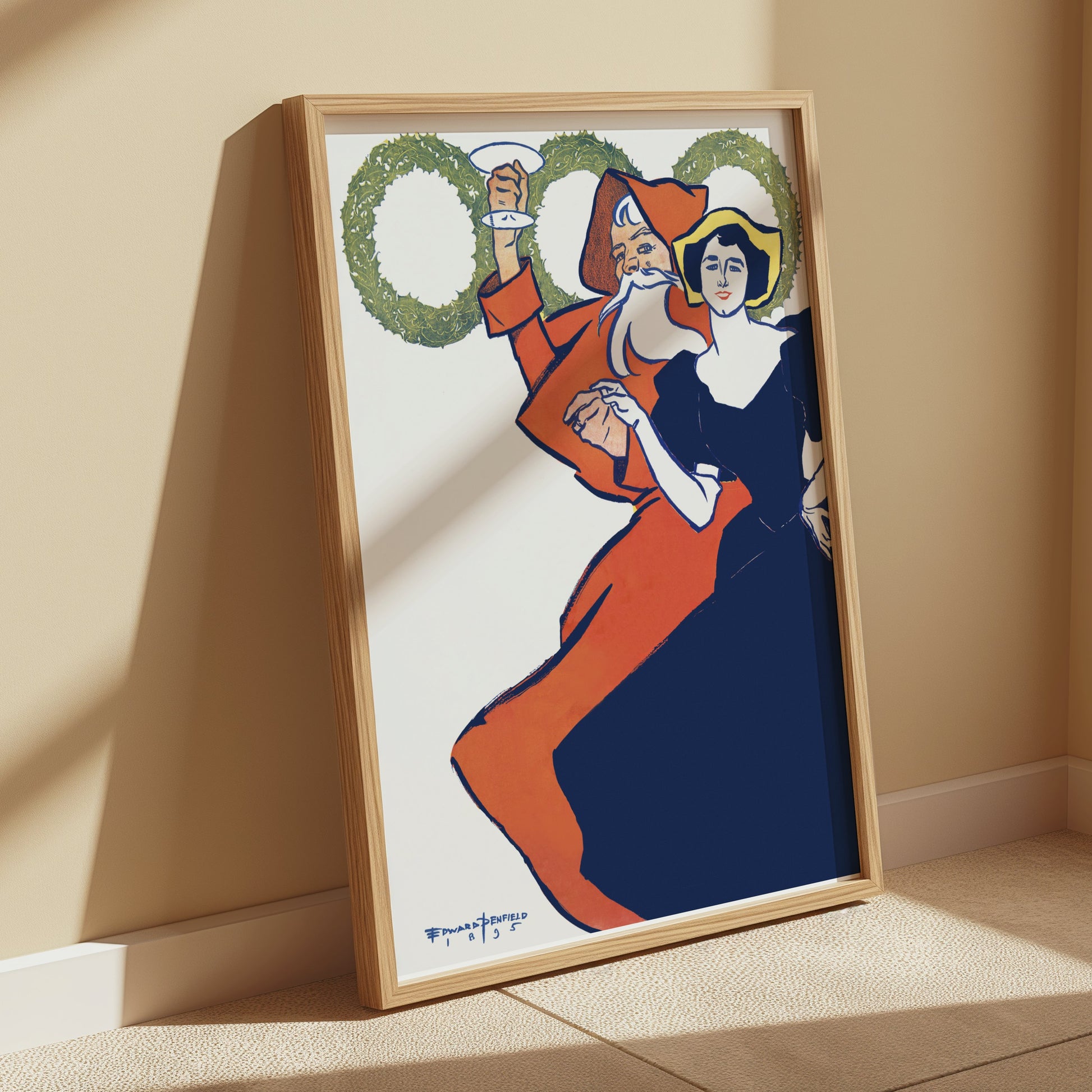 Premium Poster of Vintage Santa Claus and Lady Art Nouveau Posters