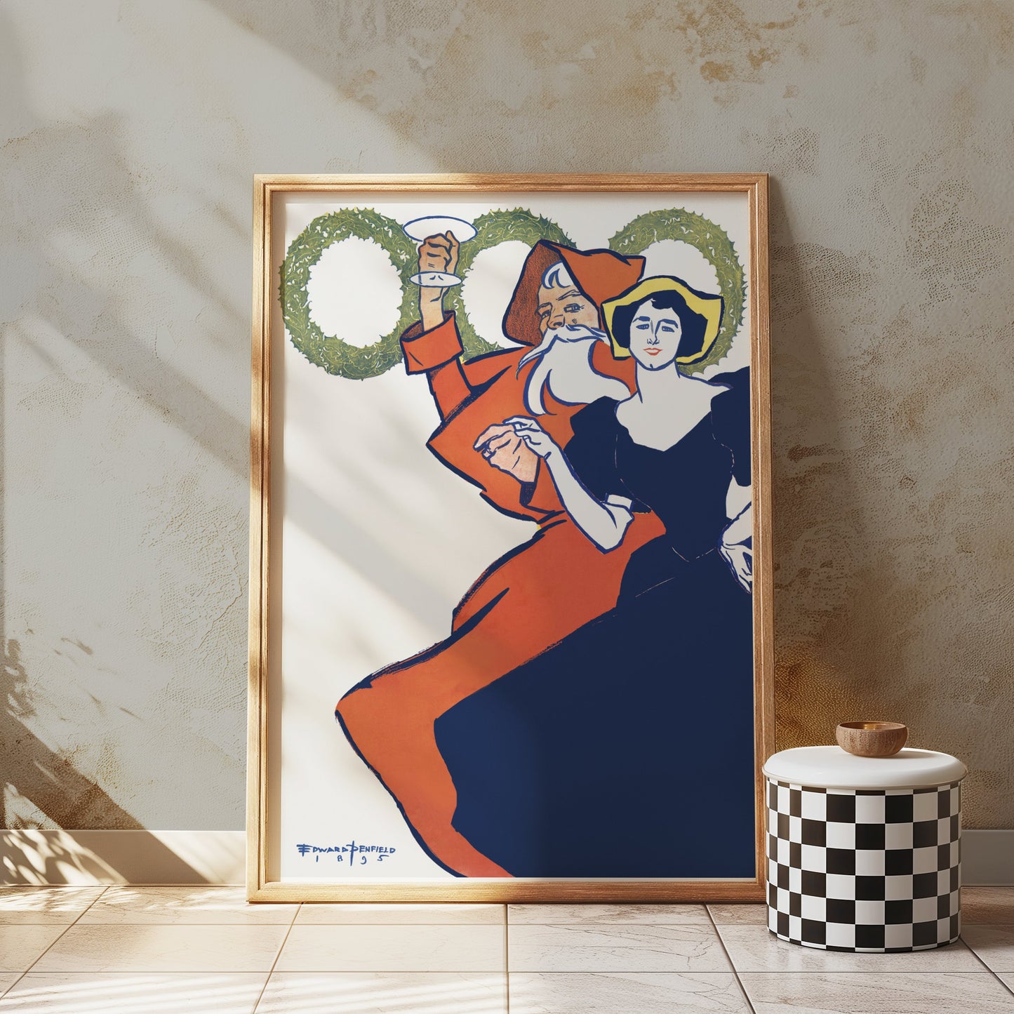 Premium Poster of Vintage Santa Claus and Lady Art Nouveau Posters