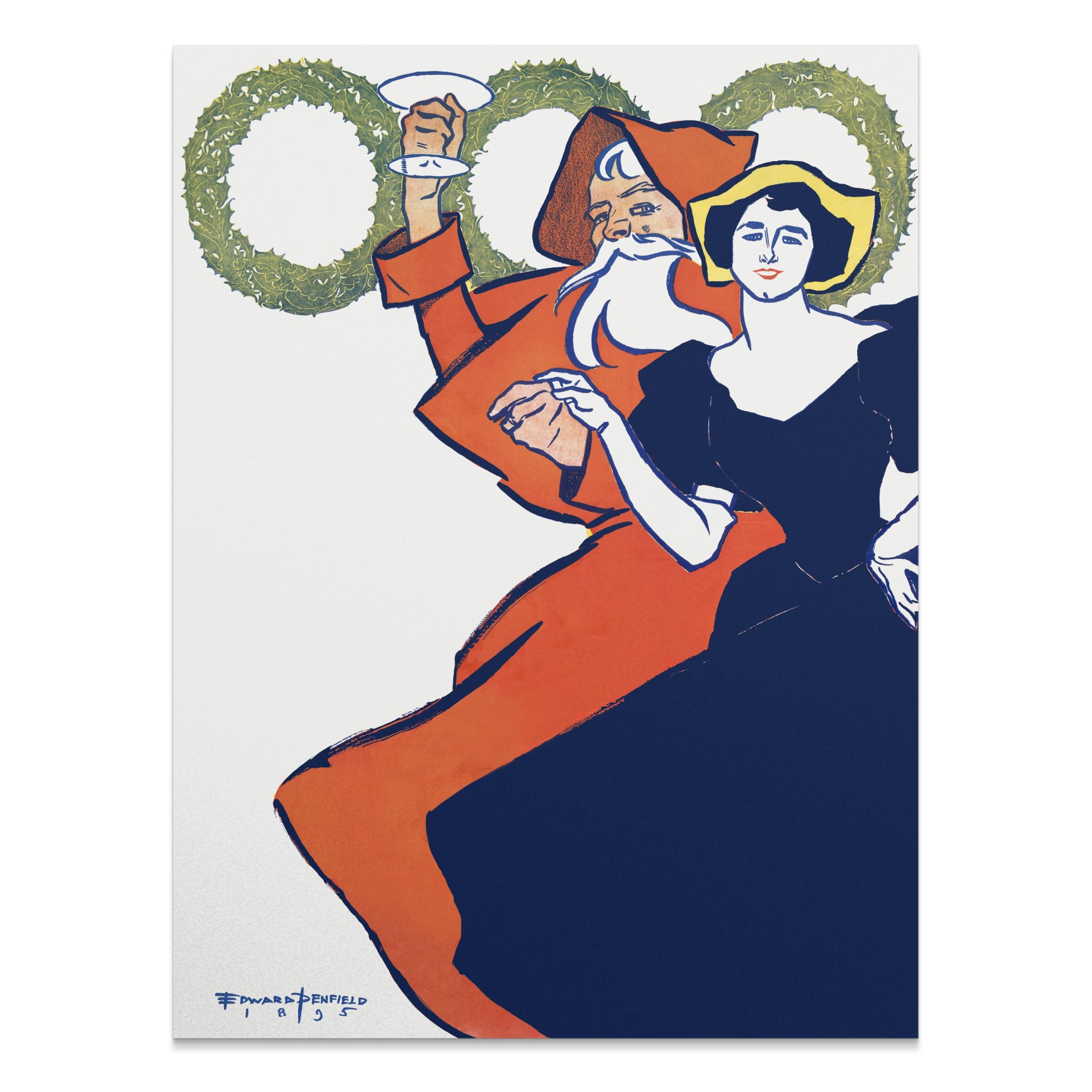 Premium Poster of Vintage Santa Claus and Lady Art Nouveau Posters