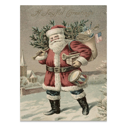 Premium Poster of Vintage Santa Claus with Tree and Flag Posters