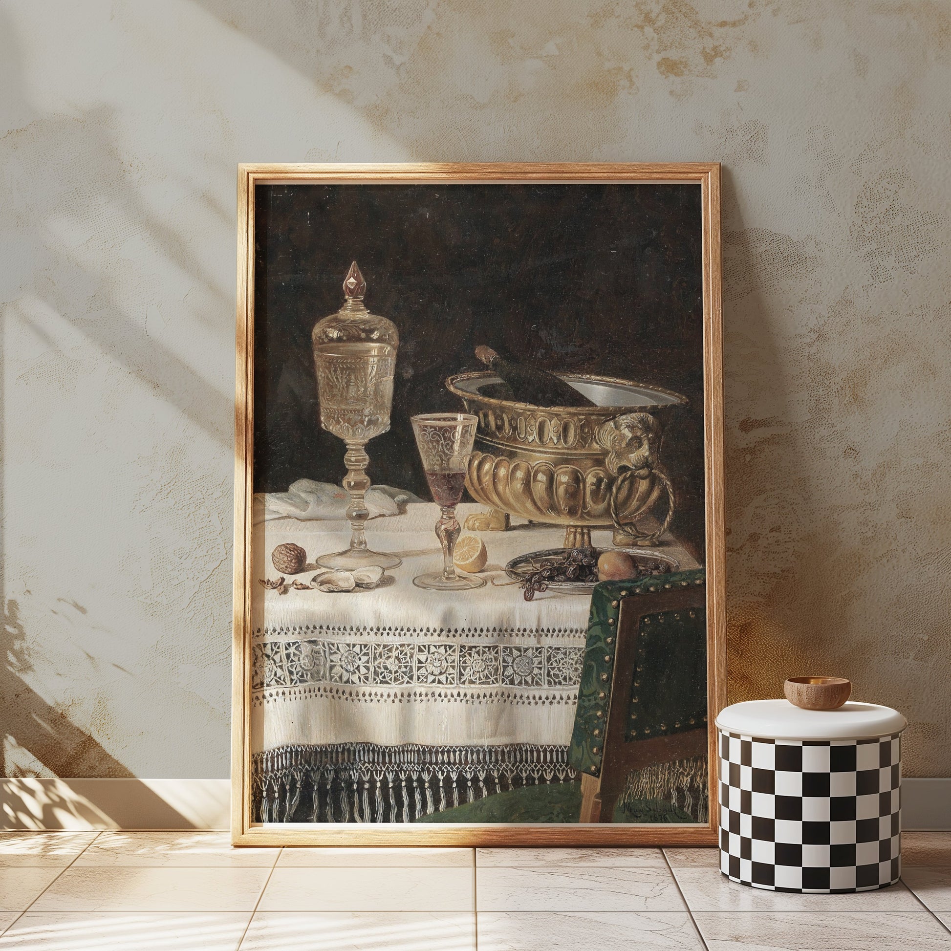 Premium Poster of Vintage Still Life with Glassware and Lemon Posters