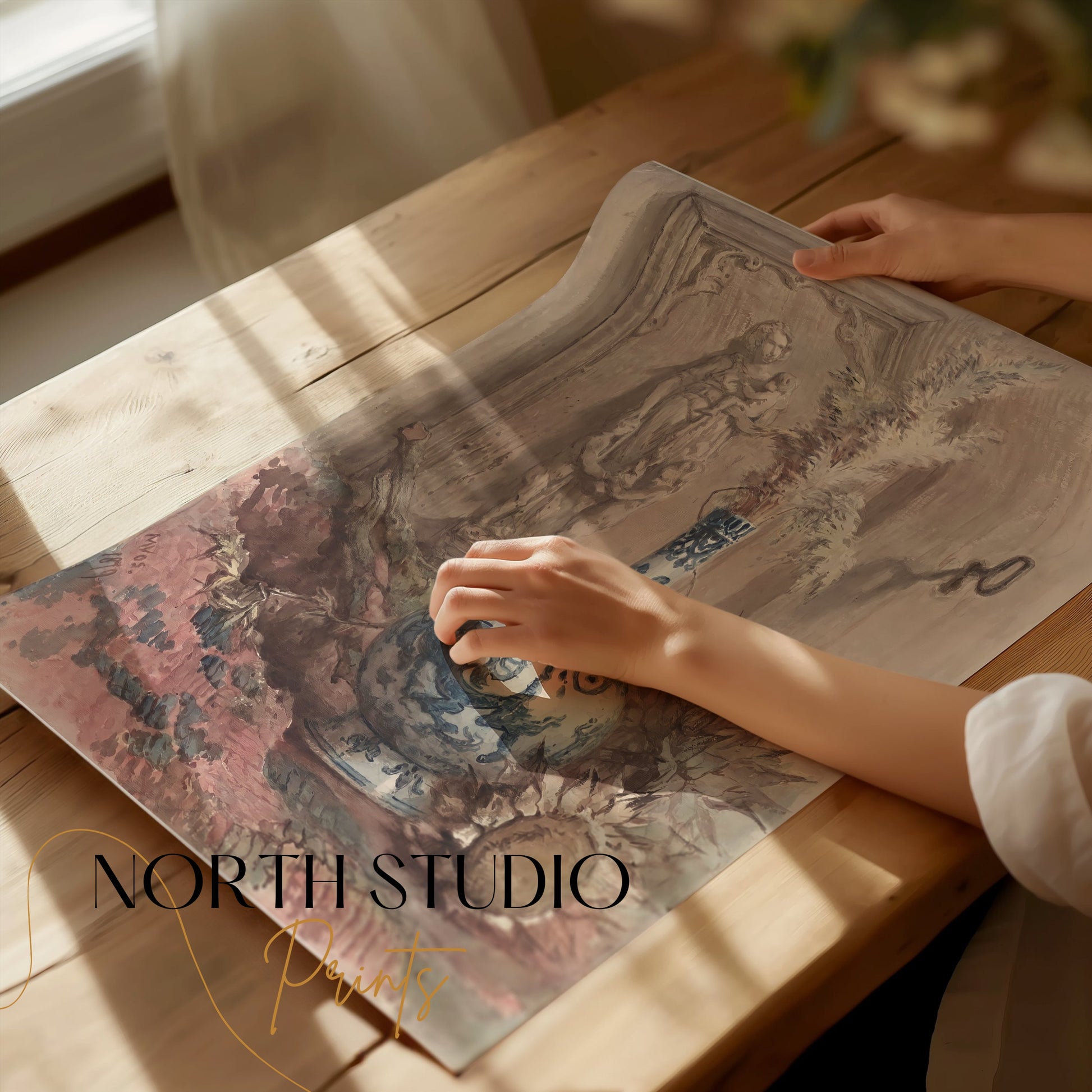Premium Poster of Vintage Still Life with Vase and Sculpture Posters