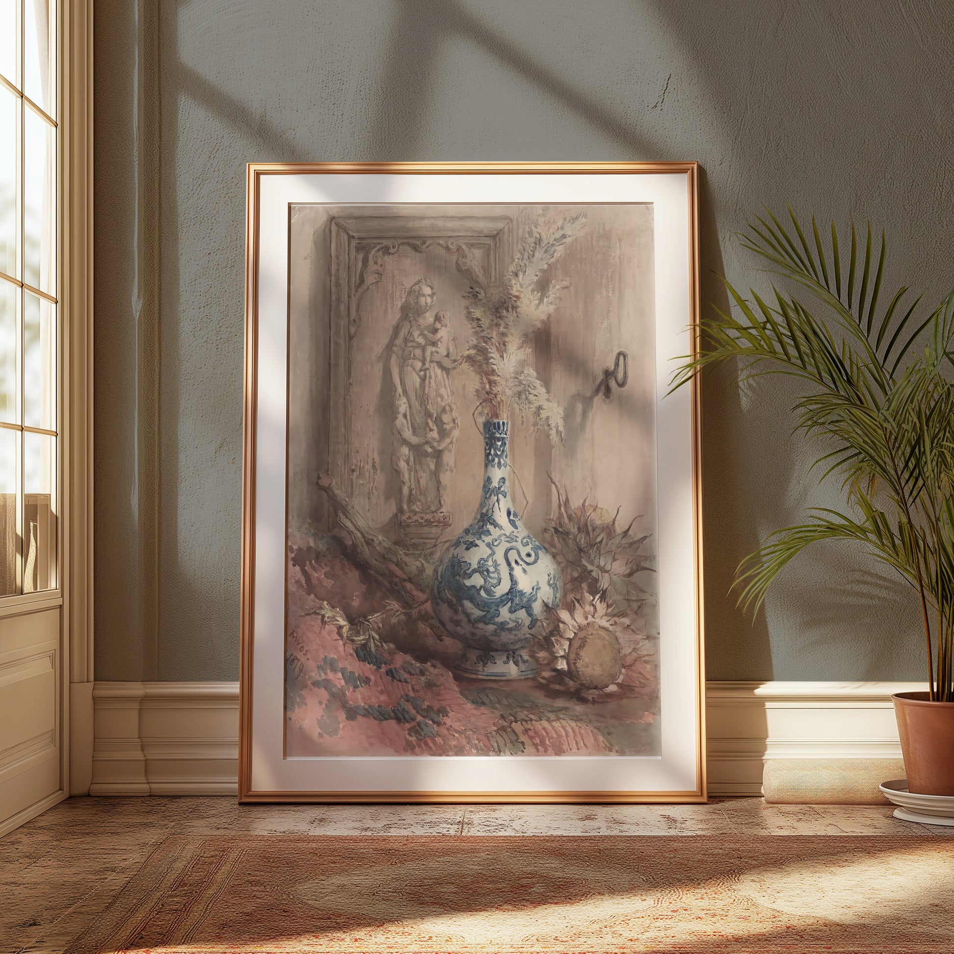 Premium Poster of Vintage Still Life with Vase and Sculpture Posters