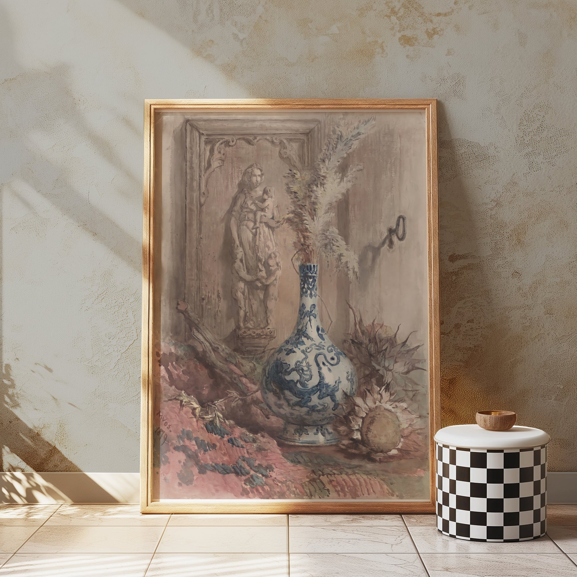 Premium Poster of Vintage Still Life with Vase and Sculpture Posters