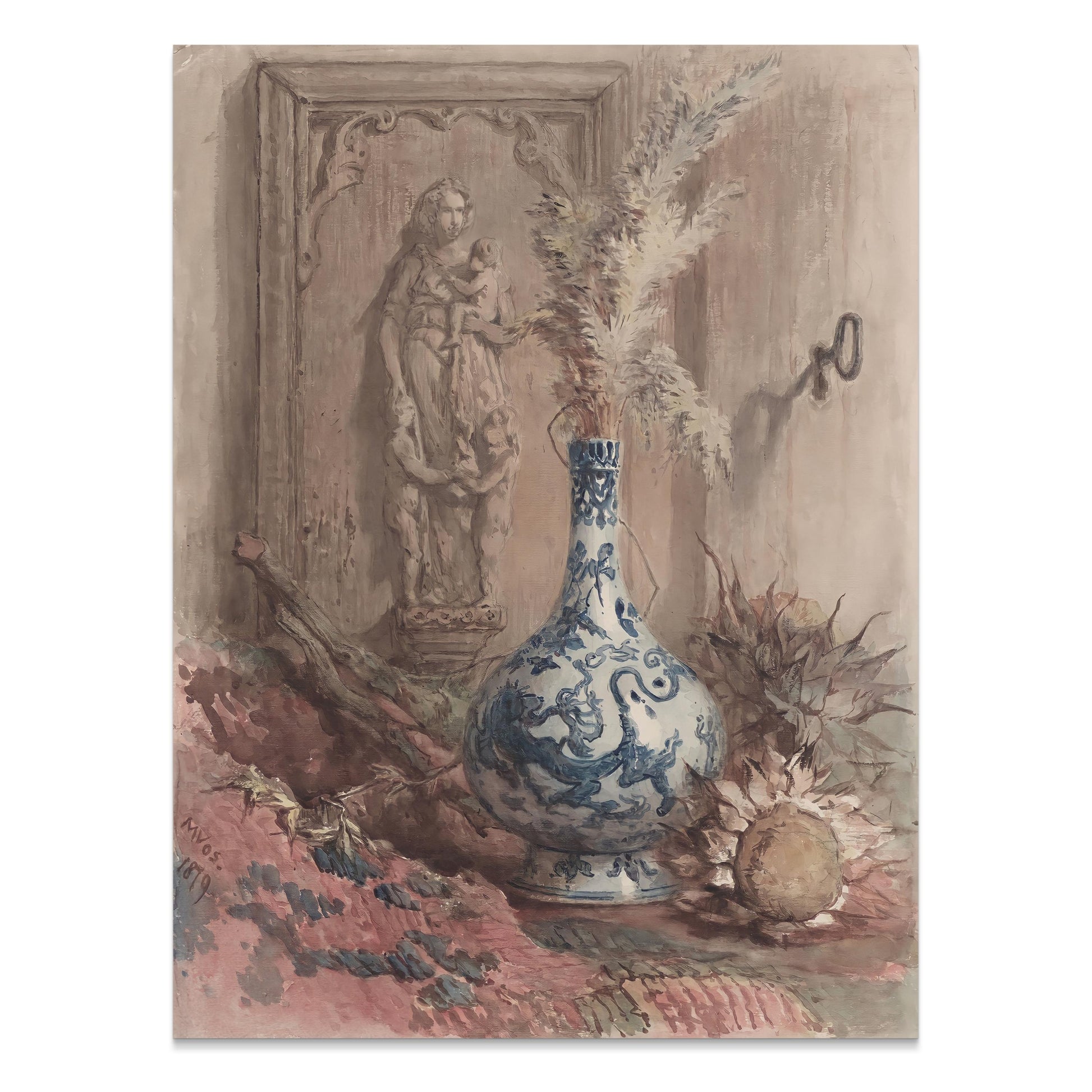 Premium Poster of Vintage Still Life with Vase and Sculpture Posters