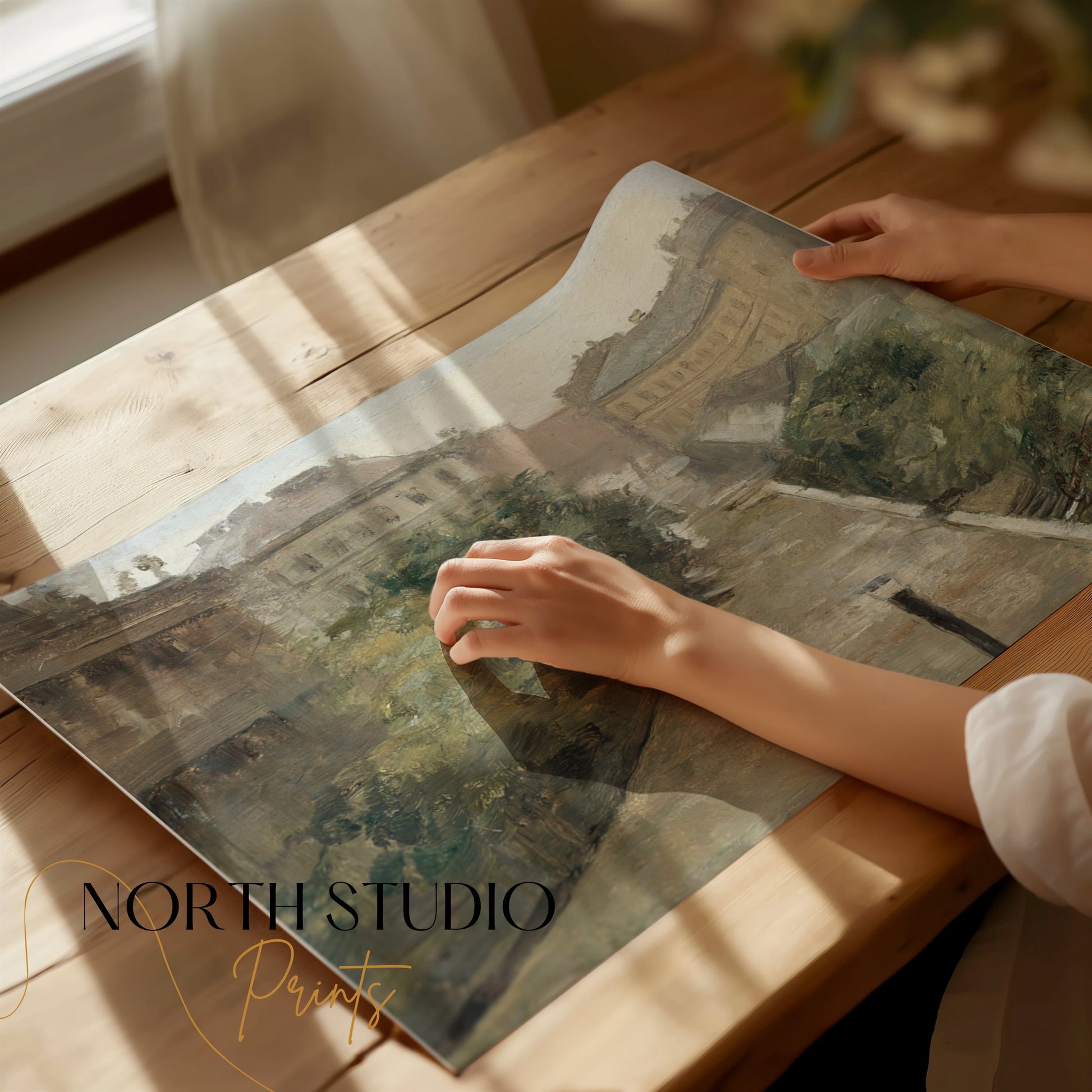 Premium Poster of Vintage Street Scene European Landscape Art Posters