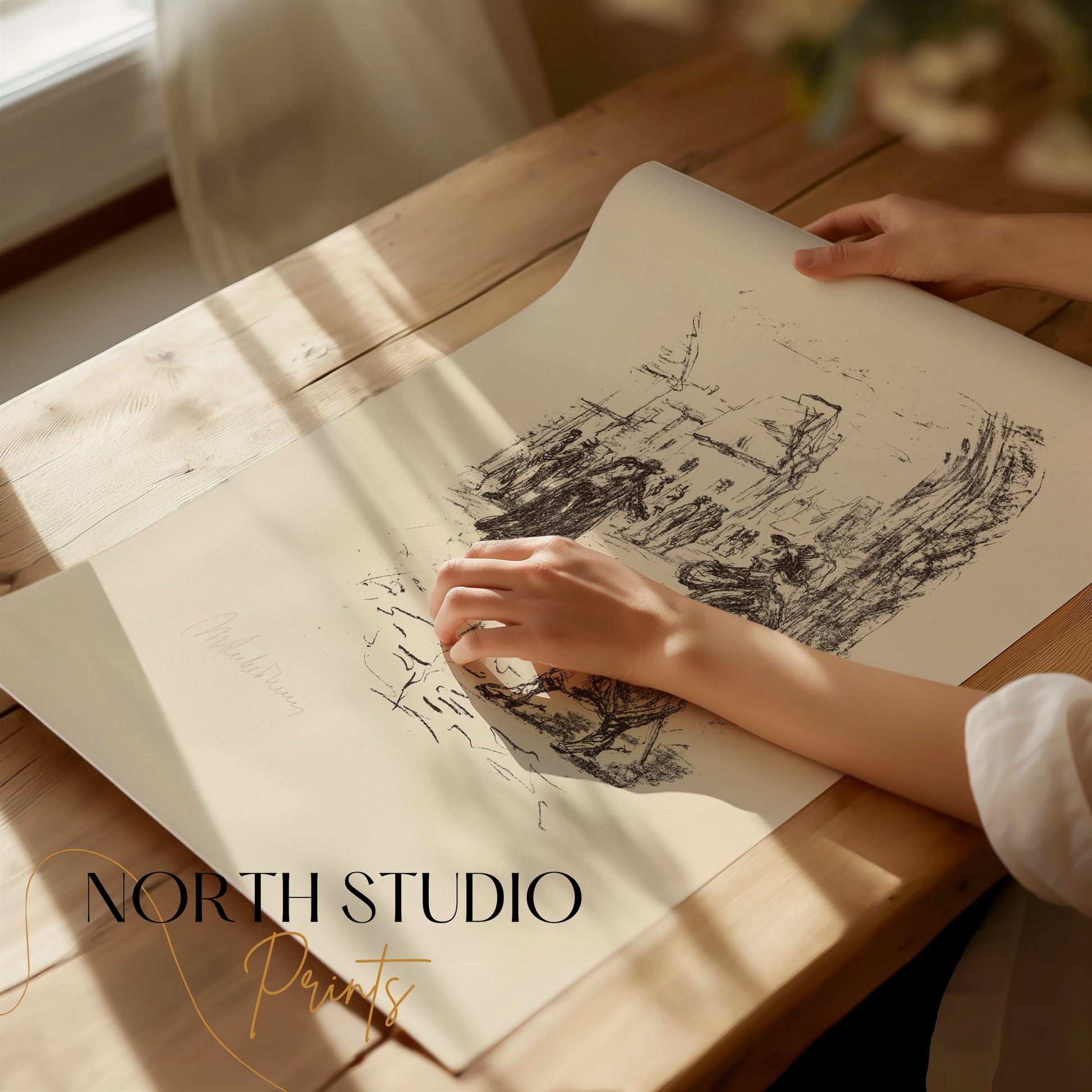 Premium Poster of Vintage Street Scene Sketch Art Print Posters