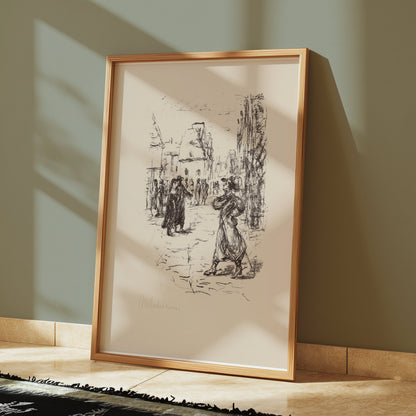 Premium Poster of Vintage Street Scene Sketch Art Print Posters
