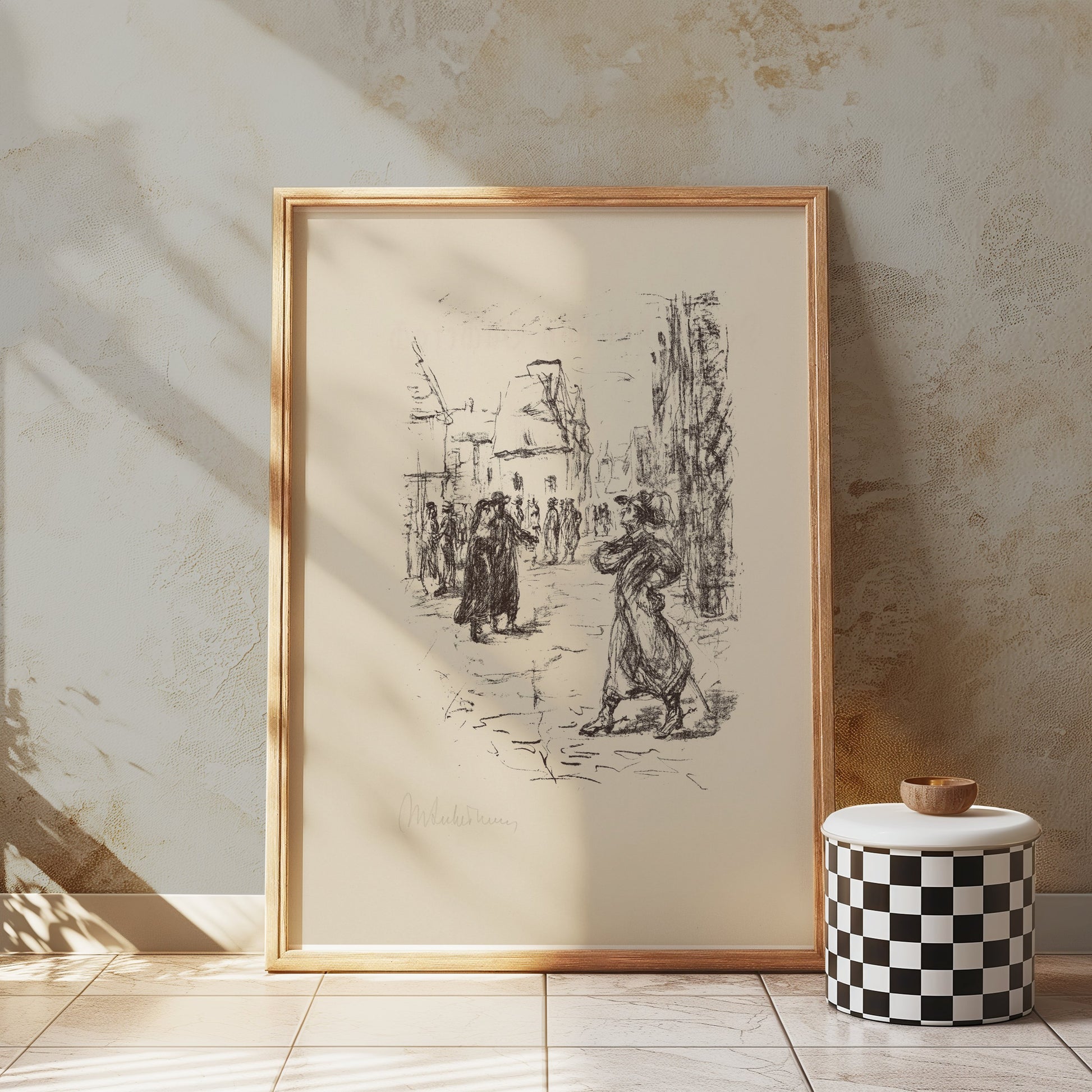 Premium Poster of Vintage Street Scene Sketch Art Print Posters