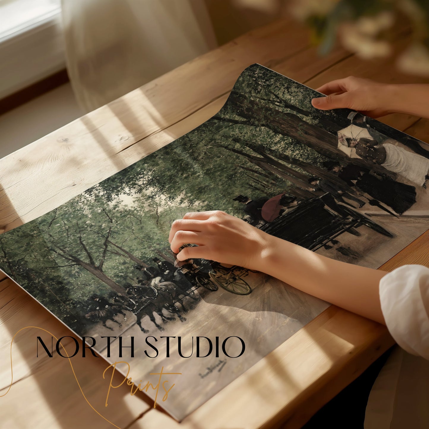 Premium Poster of Vintage Street Scene with Horse Carriages Posters