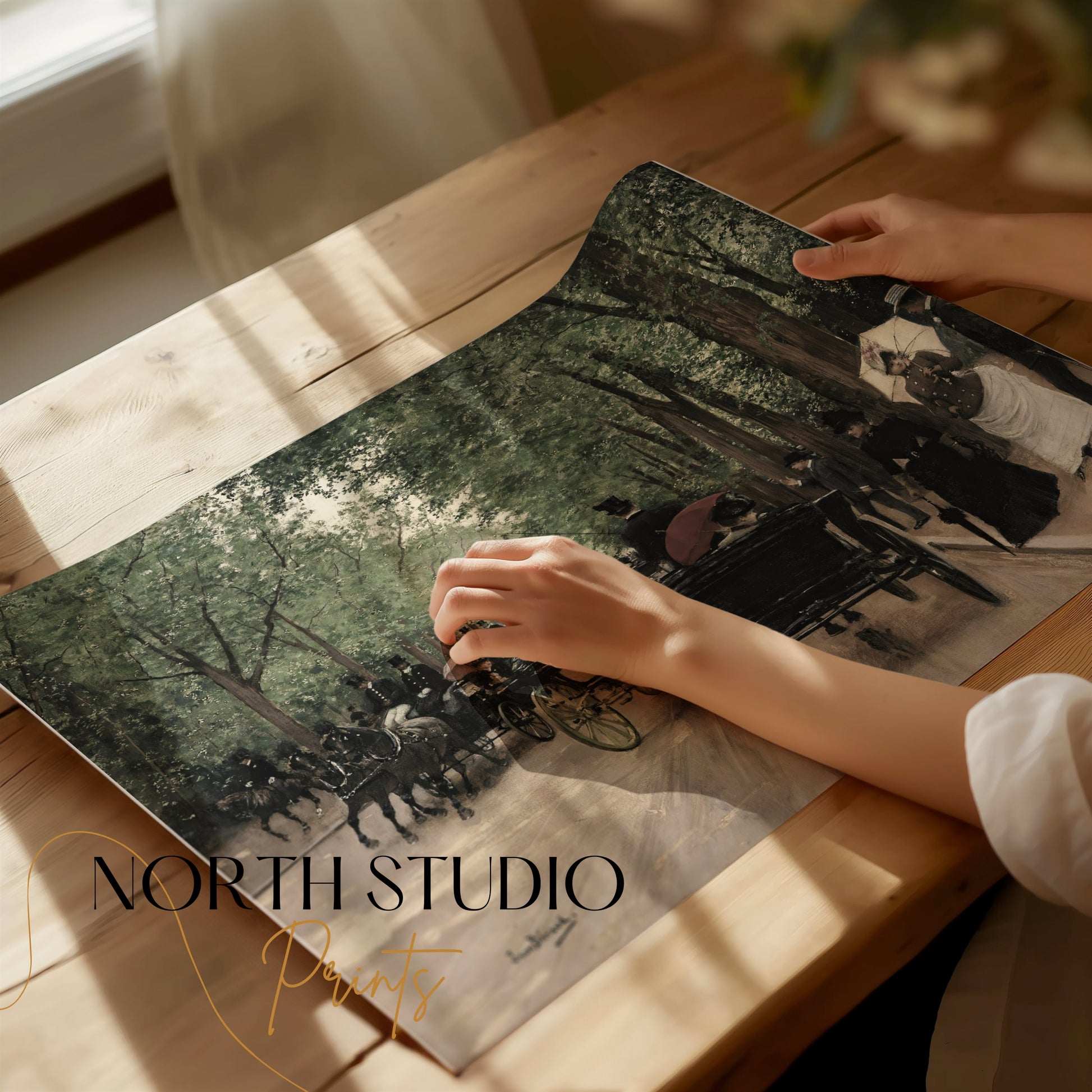 Premium Poster of Vintage Street Scene with Horse Carriages Posters