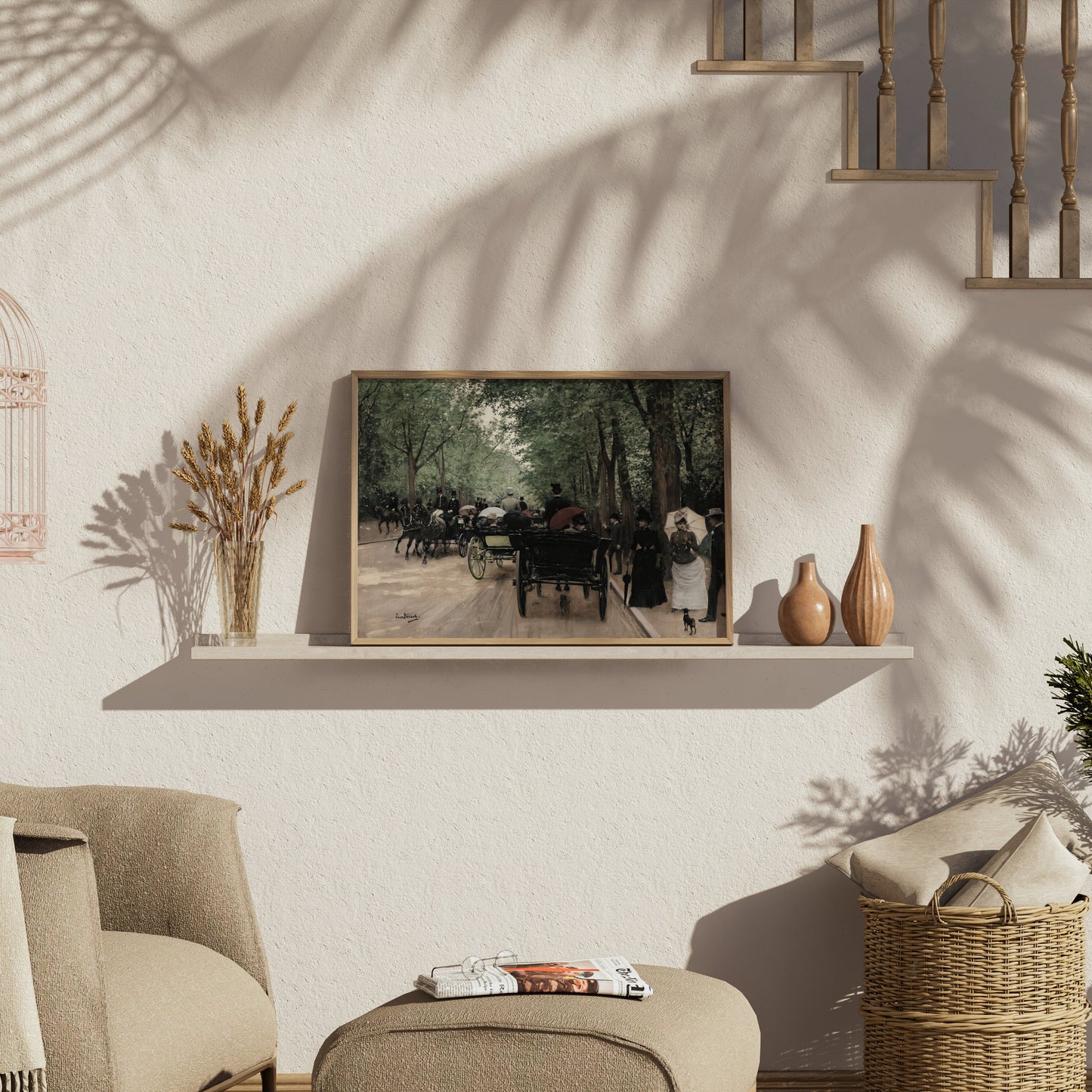 Premium Poster of Vintage Street Scene with Horse Carriages Posters