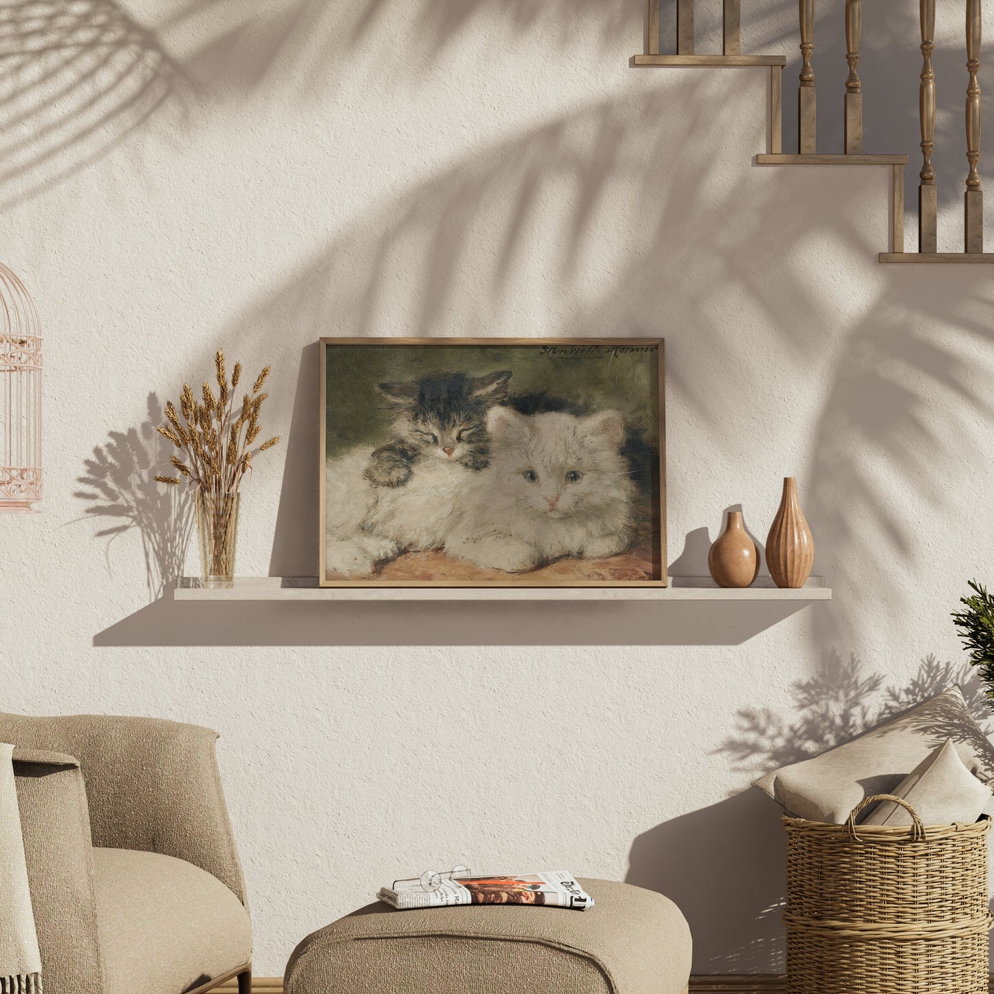 Premium Poster of Vintage Style Cute Cats Resting Painting Posters